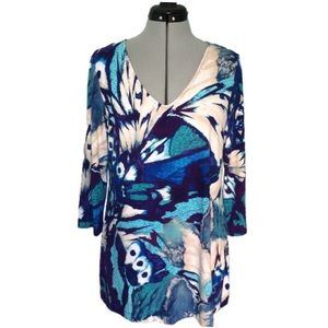 Chico's Blue Teal V-neck 3/4 Sleeve Size 1 M Top